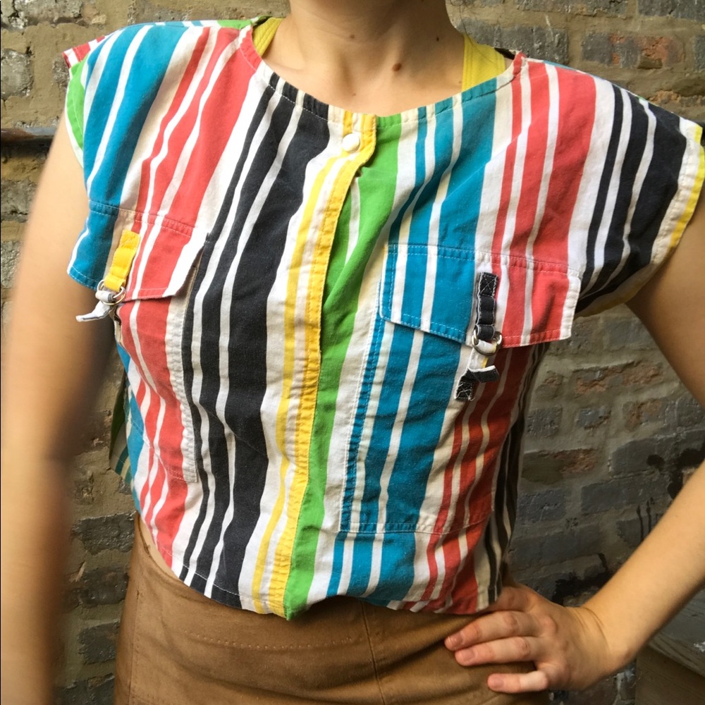 Vintage 1980s striped smock sleeveless top